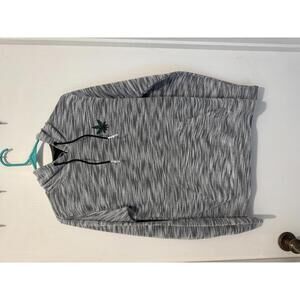 Gray and Black Marled Hoodie with Green Leaf Embroidery Size Small